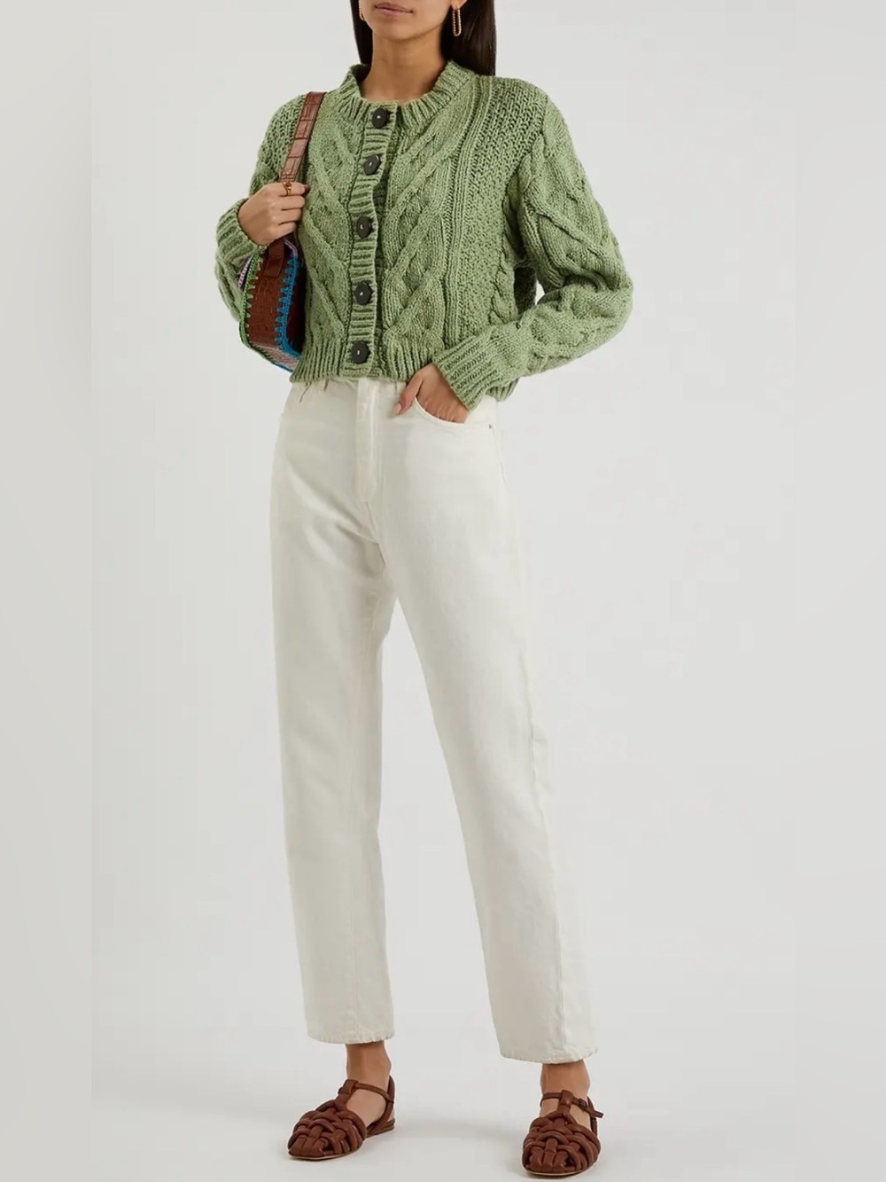 Free People Bonfire Button-Up Chunky Cardigan in Emerald Moth Green
